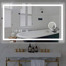 Specchio Specchio Rettangolare Grande, LED Illuminato con Specchio da Bagno Light Touch, Vanity, Anti-Fog + Antideflagrante + Lente d'Ingrandimento + Orologio, 600x