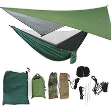 FastUU Set di amache sospese, Amaca Girevole Portatile Robusta zanzariera da Campeggio sicura con baldacchino, buona capacità portante per Viaggi, Giardino, Cortile(Verde Militare)
