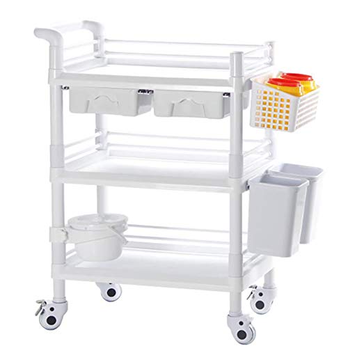 WM Carrello Dell'ospedale, Carrello Mobile per Salone di Bellezza a 3 Livelli capacità di Carico 330 Libbre / 150 kg Carrello del Laboratorio Dentale per Hair Salon Tattoo Studio Hospital,Bianca