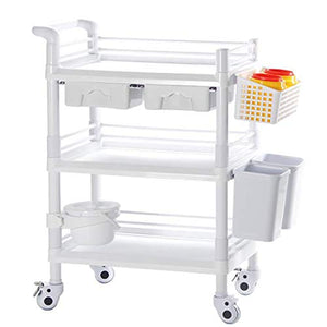 WM Carrello Dell'ospedale, Carrello Mobile per Salone di Bellezza a 3 Livelli capacità di Carico 330 Libbre / 150 kg Carrello del Laboratorio Dentale per Hair Salon Tattoo Studio Hospital,Bianca