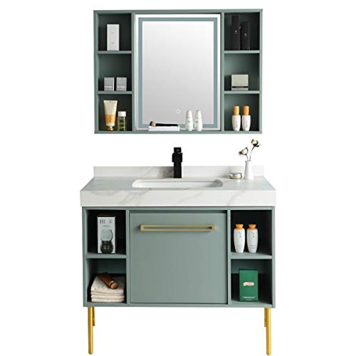 YLiansong-home Mobile da Bagno Specchio Mobile Bagno Moderno in Legno con armadietto a Specchio lavello di Ceramica Leggera Set di armadi per lavabo da Bagno (Color : Green, Size : 50x100x85cm)