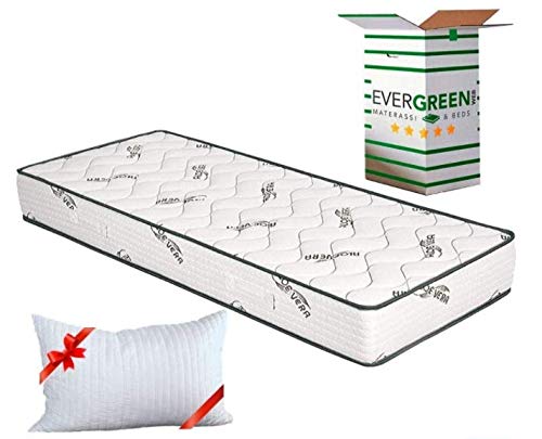 Evergreenweb - Materasso Singolo 80x190 in Aloe Vera e Waterfoam Ortopedico Alto 20 cm con Cuscino Memory Foam Gratis, Tessuto Antiacaro Effetto MASSAGGIANTE, per Tutti Letti e Reti Singoli - Offerta