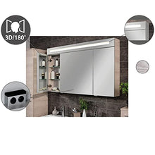 FACKELMANN B.Clever - Set di mobili da bagno, 3 pezzi, 120-150 cm, in frassino con lavabo in marmo, con armadietto a specchio a LED