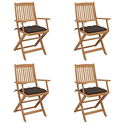 vidaXL Sedie da Giardino Pieghevoli 4 pz con Cuscini Massello Acacia