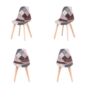 Set di 4 sedie da ufficio per la casa patchwork in lino con gambe in legno, per sala da pranzo, soggiorno, colore: grigio