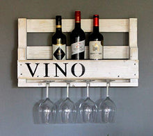 Dekorie Cantinetta in legno da parete – con porta bicchieri e scritta Vino – Bianco – già montata – Scaffale per bottiglie di vino e bicchieri di vino
