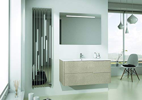 Mobile da bagno beige chiaro c/lavabo e specchio retroilluminato rettangolare - Base con due cassettoni e top con lavabo integrato. Materiale IDROPAN: protezione all'umidit�