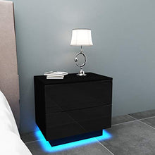 YOLEO Comodino Nero Lucido con LED (55x37x50 cm) / 2 Frontale Cassettiera in Truciolare - Illuminazione a LED - per Camera da Letto, Nero Brillante