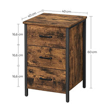 VASAGLE Comodino con 3 Cassetti, Mobile da Letto, Tavolino, per Camera da Letto, Soggiorno, 40 x 40 x 60 cm, Stile Industriale, Marrone Vintage e Nero LET509B01