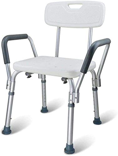 DZX Panca da Doccia, Sgabello da Bagno con braccioli e Schienale, Supporto per la Mobilità del Bagno con Struttura in Alluminio per Anziani /, Altezza Regolabile, Bianco, Sedile per Doccia