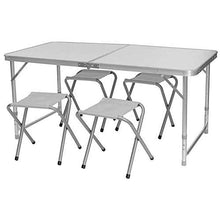 BAKAJI Set Tavolo Tavolino 120 x 70 cm Pieghevole con 4 Sgabelli da PIC Nic per Campeggio SpiaggiaStruttura Tubolare in Alluminio Piano in ABS Sedute in Tessuto Richiudibile Salvaspazio con Maniglia