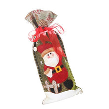 Amosfun Christmas Wine Bottle Cover Wine Bottle Gift Bags Drawstring Christmas Pattern for Xmas Holiday Bottle Dress Up Table Decoration (Rustic Style Santa Claus)