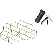 ROSELI Portabottiglie nel Metallo Autoportante, Portabottiglie da Tavolo, Portabottiglie da Appoggio - Design Geometrico Dorato