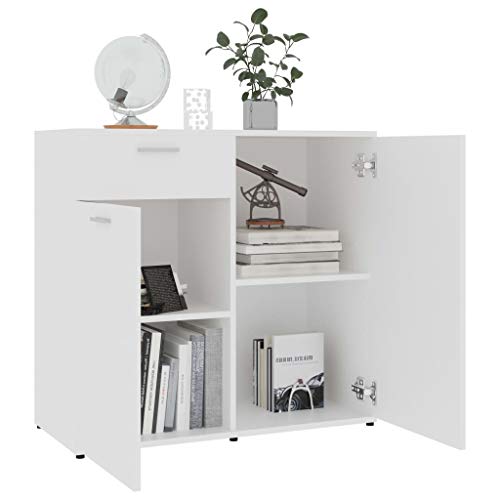 GOTOTOPCredenza Cassettiera 1 Cassetto con 2 ante, Comodino Armadietto per Camera da Letto Soggiorno Mobili 80 x 36 x 75 cm (Bianco)