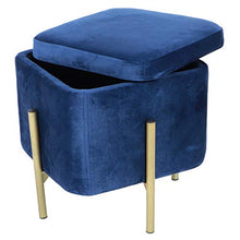 Sgabello Contenitore in flanella con vano portaoggetti e coperchio, Pouf Poggiapiedi Ottomano quadrata con robuste gambe in ferro, Portante 80 kg, per Camera da Letto Soggiorno, 37x37x42cm(Blu Scuro)