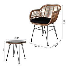 Set di conversazioni in vimini con tavolo in vetro temperato in lino giallo, beige