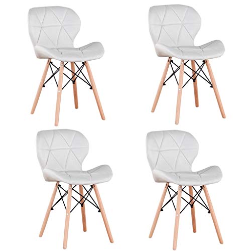 4 sedie da pranzo in lino sono belle e distintive gambe in legno sono ferme, sala da pranzo, cucina, camera da letto, soggiorno, ufficio (bianco)