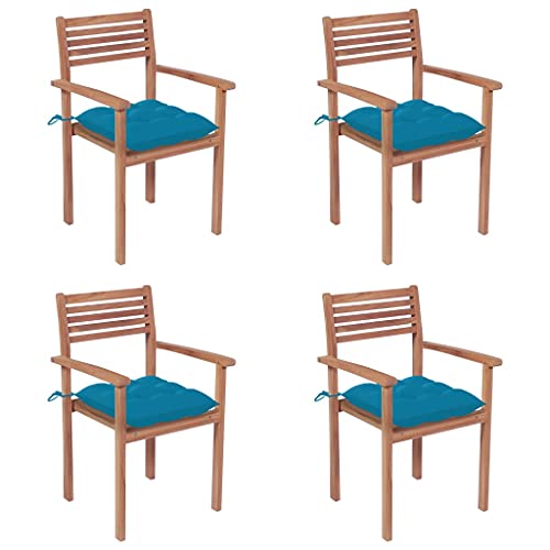 vidaXL Sedie da Giardino 4 pz con Cuscini Azzurro in Massello di Teak