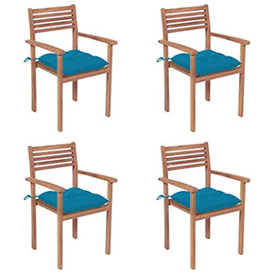 vidaXL Sedie da Giardino 4 pz con Cuscini Azzurro in Massello di Teak