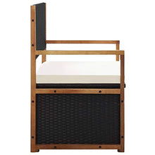 vidaXL - Panchina con vano portaoggetti, 110 cm, in polyrattan, legno massiccio di acacia, colore nero