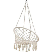 Poltrona Sospesa Gypsy, Altalena Robusta e Resistente, Adatta per Interni ed Esterni, Appendibile, Lavorata a maglia, Corda in Cotone con Romantiche Frange, Portata 120 Kg