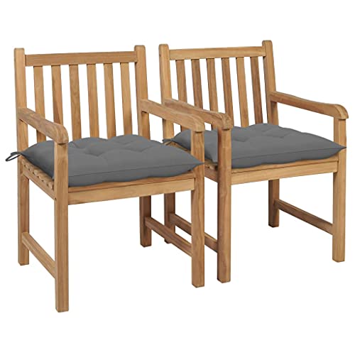 vidaXL Sedie da Giardino 2 pz con Cuscini Grigi in Massello di Teak