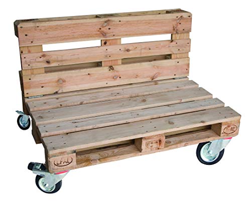 Divano divanetto 2 posti con Ruote, in Pallet EPAL per Esterno e Giardino -Made in Italy- Legno Verniciato 120x80x78