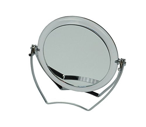 Fantasia - Specchio da viaggio in acrilico con staffa in metallo, pieghevole, con ingrandimento 15x, specchio a mano in argento, con supporto Ø 10 cm, altezza 12 cm, con custodia regalo