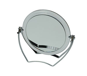 Fantasia - Specchio da viaggio in acrilico con staffa in metallo, pieghevole, con ingrandimento 15x, specchio a mano in argento, con supporto Ø 10 cm, altezza 12 cm, con custodia regalo