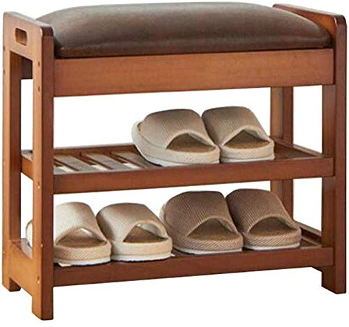 YANG Solido Modifica Legno Scarpe Bench Rack Calzature di Pelle PU poggiapiedi Imbottito Guardaroba Bagno Pouf ottomano Carico 200kg (Color : B, Size : 50x28.5x45cm)