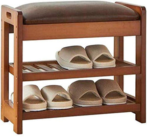 YANG Solido Modifica Legno Scarpe Bench Rack Calzature di Pelle PU poggiapiedi Imbottito Guardaroba Bagno Pouf ottomano Carico 200kg (Color : B, Size : 50x28.5x45cm)