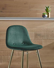 Kave Home - Sgabello da bar Nolite verde scuro, 75 cm, con schienale in velluto e gambe in acciaio dorato