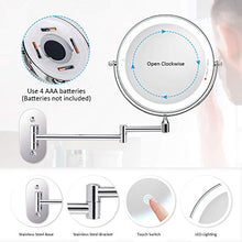 MRJ Specchio Ingranditore con Luce LED, Specchietti da Trucco a Parete Bilaterali, Lente d'Ingrandimento 10x e Specchio Piatto, Carica dalla Batteria (Non Inclusa)