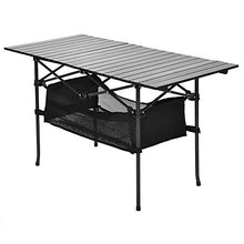 EBTOOLS Tavolo da Campeggio Pieghevole, Tavolino Portatile 2 Piani con Borsa, Alzata Avvolgibile,Rete in Maglia,per Picnic al Coperto e all'aperto,Barbecue,Spiaggia,Viaggi, Pesca,118 * 54 * 86cm,Nero