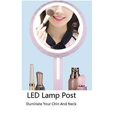 FCS Bathroom Specchio da Trucco da Tavolo con Luci LED, Specchietto per Trucco con Organizzatore Trucco, Specchio da Doccia, USB Ricaricabile, Specchio Girevole a 90°, Rosa
