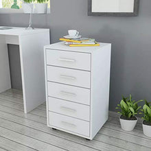 BIGTO - Armadietto da ufficio con ruote con 5 cassetti, in truciolato, con cassetti da giardino, colore: bianco, 33 x 38 x 63 cm