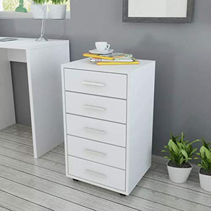 BIGTO - Armadietto da ufficio con ruote con 5 cassetti, in truciolato, con cassetti da giardino, colore: bianco, 33 x 38 x 63 cm