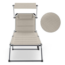 blumfeldt Amalfi - Lettino da Giardino, Sdraio, Rivestimento in Gommapiuma e Cuscino, Parasole, Schienale Regolabile su 5 Posizioni, 70x37x200, Beige