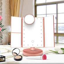 Specchio per il trucco illuminato Vanity 1x / 2x / 3x Ingrandimento a tre vie Trifold con 22 LED Luci Touch Screen e ricarica USB, regolabile a 180 gradi (oro rosa),D'oro