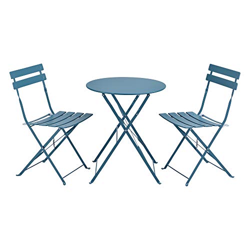 [en.casa] Set da Bistrot Composto di 1 Tavolo Rotondo e 2 Sedie Set Mobili Pieghevoli da Giardino/Balcone/Pub/Bar - Turchese