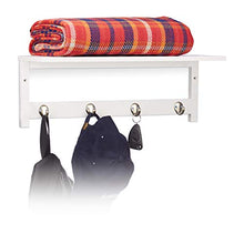 Relaxdays 10020923 Mensola da Parete, 4 Ganci, HxLxP: 17,5 x 50 x 16 cm, Bambù, Appendiabiti Ingresso, Portasciugamani, Bianco