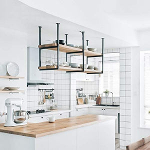 Porta bottiglie da vino Portabottiglie a 2 livelli Mensola a soffitto Rack di stoccaggio decorativo a sospensione Mobiletto pensile in ferro battuto in legno LOFT Retro Industry per Ristorante/ Bar/ C