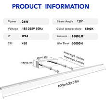 Klighten Lampada da specchio a LED 24W Lampada da bagno, Bianco freddo 5500K Lampada da parete IP44 Lampada da bagno a specchio acciaio inox 100CM