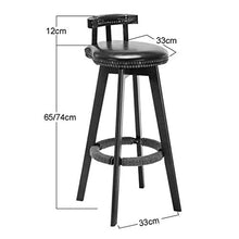 IG Sedia da Bar Imbottita con Sgabello in Legno con Corda Di Canapa Poggiapiedi Rotativa 360 Gradi per Colazione Cucina da Cucina Pub,Nero,65 Cm.
