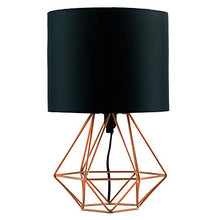 MiniSun - Lampada da Tavolo Moderna Scandinava- Base Originale a Forma di Gabbia in Rame con Paralume Nero - Illuminazione per Interni