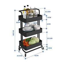 LY Scaffale del Carrello del Salone a 3 Livelli, Carrello di rotolamento Multifunzionale del Pavimento della Cucina con Il Freno, carico di 220 libbre (Color : Black)
