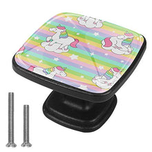 Unicorno carino con strisce arcobaleno Pomelli per Porta Set di 4 Pomelli per Mobili Manopole per Cassetti Cucina Armadio Vetro