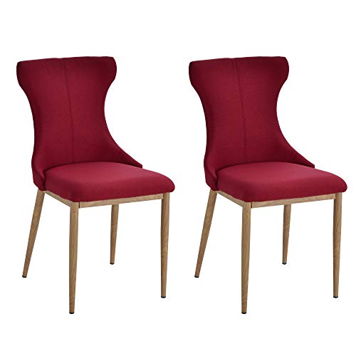 homcom Set 2 Sedie per Sala da Pranzo Ergonomiche, Seduta Imbottita e Rivestimento in Poliestere Rosso, 45 x 57.5 x 87.5cm