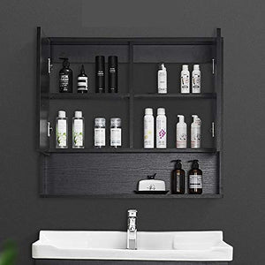 JIAGU Mobiletto del Bagno 3 Ripiani fissato al Muro Bagno/Powder Room rispecchiato Porta Vanity Cabinet Medicine Chest (Color : Black, Size : 100x70x13cm)