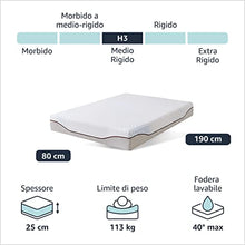 Alkove - Materasso singolo in memory gel a 7 zone, con molle insacchettate indipendenti e coprimaterasso sfoderabile, 80 x 190 x 25 cm